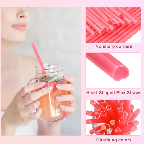 Miniatura 3 de Pickmesh 100 pajitas de San Valentín en forma de corazón, de plástico rosa, desechables, para beber, lindo café, leche, pajitas de San Valentín