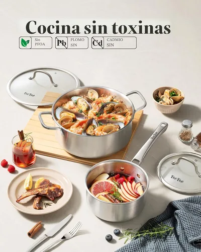 Miniatura 2 de Juego de utensilios de cocina de acero inoxidable, juego de ollas y sartenes de tirador, 13 piezas de utensilios de cocina de inducción de acero