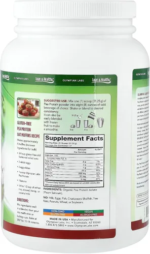 Miniatura 2 de Olympian Labs Polvo de proteína de guisante a base de plantas, sin sabor, 0.88 oz de proteína, vegano, bajo en carbohidratos netos, sin gluten, sin