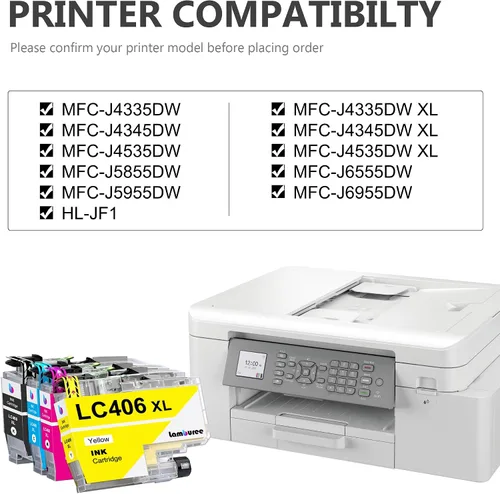 Miniatura 2 de LC406XL - Cartuchos de tinta con repuesto de alto rendimiento para Brother LC406 XL, funcionan con impresoras MFC-J4335DW MFC J4535DW MFC-J5855DW