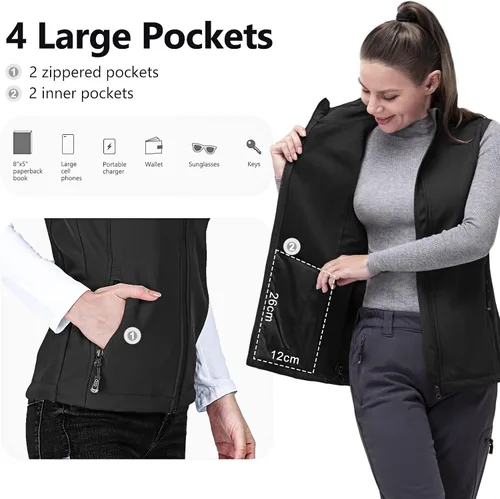 Miniatura 3 de 33,000ft Chaleco de correr para mujer, con forro polar, con cremallera, resistente al viento, ligero, softshell, para golf, senderismo, deportes