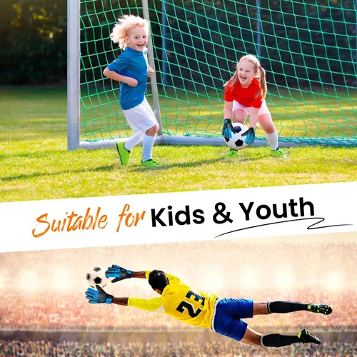 Miniatura 7 de Jalunth Guantes de portero de fútbol para niños y jóvenes, guantes de portero de campo para niños y niñas, guantes de entrenamiento con agarre