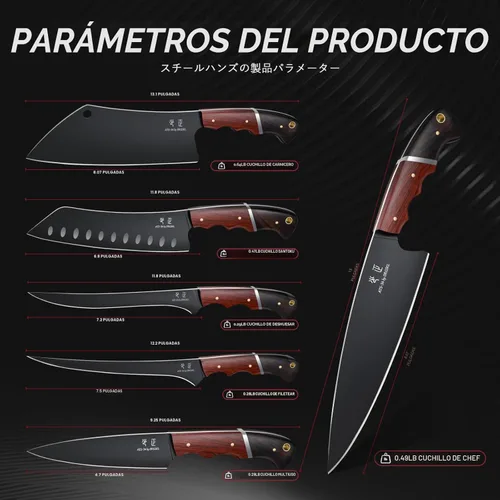 Miniatura 8 de Juego de cuchillos de cocina DRGSKL con bolsa - 6 piezas Juego de cuchillos de chef - Cuchillo de cortar, deshuesador, fileteador, santoku, cuchillo
