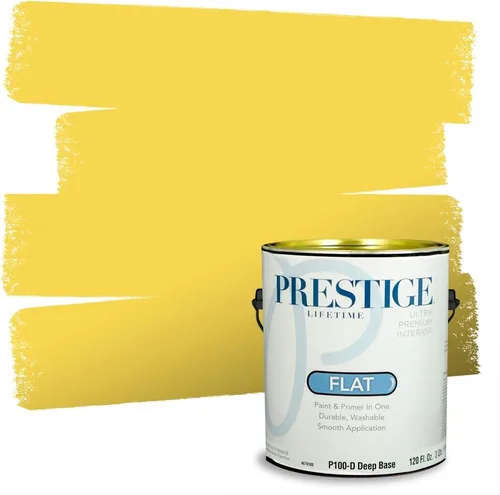 Miniatura 212 de PRESTIGE Pinturas Pintura Exterior e Imprimación En Uno, 1 Galón, Satinado, Pareja Comparable de Benjamin Moore* Amarillo* 320BM-PCM