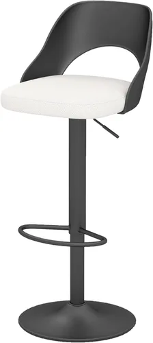 Miniatura 32 de HENGJIANYI Taburete de bar giratorio ajustable en altura con respaldo hueco, silla tapizada con base de metal negro, asiento negro