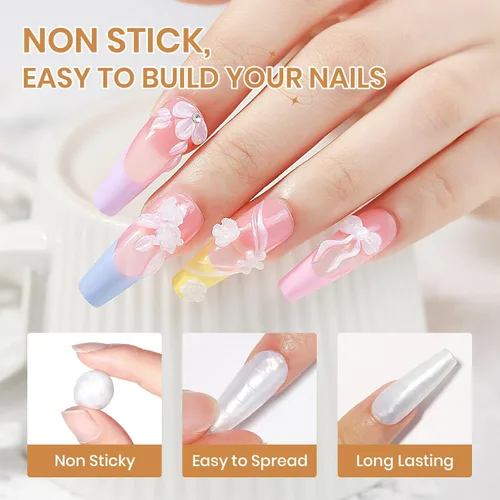 Miniatura 6 de Gel de Escultura 3D en Blanco Perla para Arte en Uñas, Gel Constructor Sólido Antiadherente para Manos, Uñas Duras para Extensión, Moldeado