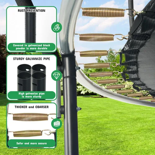 Miniatura 4 de Polar Aurora Trampolín para exteriores de 10 pies, 12 pies, 14 pies, 16 pies, con red de seguridad, almohadilla de resorte engrosada, trampolín Negro