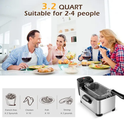 Miniatura 4 de ARLIME Freidora con canasta, freidora eléctrica de 3.2 cuartos de galón con temperatura y temporizador ajustables, recipiente de aceite extraíble