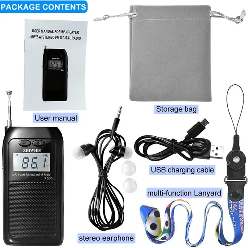 Miniatura 7 de ZHIWHIS Radio portátil, radio FM AM SW transistor estéreo LCD pantalla digital de bolsillo Walkmen Radio MP3 WAV Reproductor Soporte TF Tarjeta