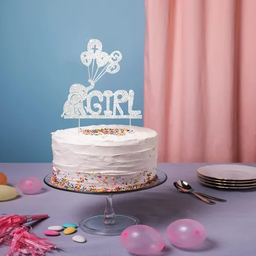 Miniatura 5 de LINGTEER It's a Girl Elephant Baby Girl - Decoración para pastel de diamantes de imitación - Saludos a la dulce niña, decoración de regalo de fiesta