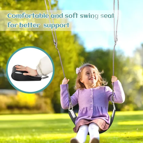 Miniatura 3 de Asiento de columpio de 2 piezas con anillo triangular de metal de 30.4 x 5.9 pulgadas, soporta 300 libras, juego de columpio resistente, accesorios