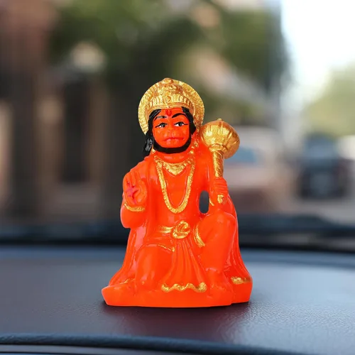 Miniatura 2 de Ídolo de Bajrang Bali Lord Hanuman Ji de color naranja hecho a mano en postura de bendición Ídolo de Dios mono hindú Ídolo para automóvil