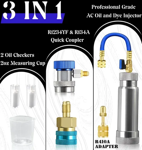 Miniatura 7 de Kit de inyector de tinte de aceite de CA R134A y R1234YF y R410A con acoplador rápido R134A R1234YF Acoplador rápido Adaptador R410A 2 comprobadores