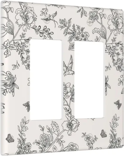 Miniatura 2 de Cubierta decorativa para interruptor de luz, diseño de pájaros y flores florales en blanco y negro, 2 bandas, cubierta decorativa para pared, placa