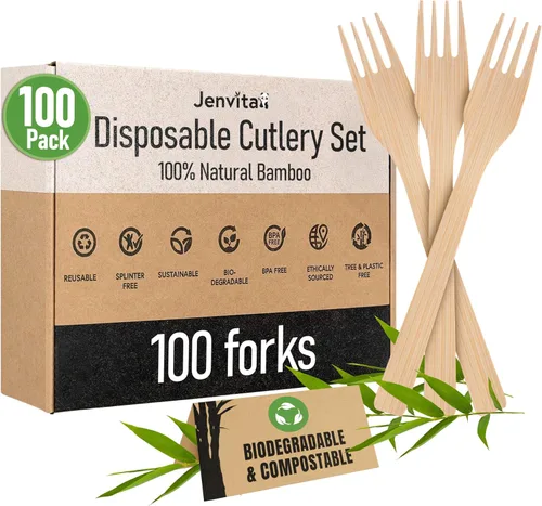 Miniatura 13 de Juego de cubiertos 100% de bambú - Juego de 100 cubiertos compostables