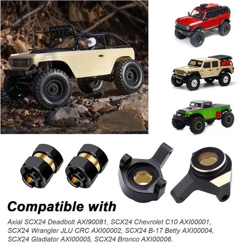 Miniatura 2 de Hobbypark Soportes de latón para nudillos de dirección y latón extendido de 0.276 in, adaptadores de cubos hexagonales para Axial SCX24 Negro-dorado