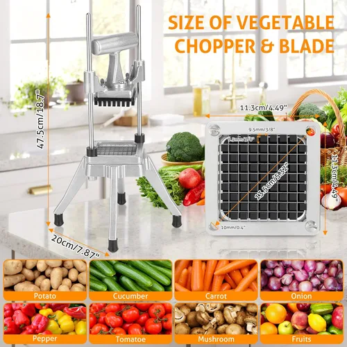 Miniatura 6 de WICHEMI Picador comercial de verduras y frutas, cortador de acero inoxidable para cebollas, papas, pimientos y champiñones (3/8 pulgadas)