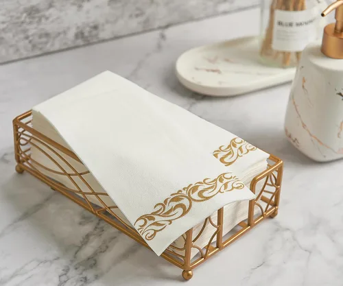 Miniatura 3 de FOCUSLINE 100 toallas de baño con tacto de lino, toallas de mano desechables suaves y absorbentes para invitados, toallas de papel tipo tela Dorado
