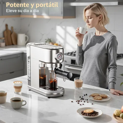 Miniatura 9 de Atatix Máquina de Café Espresso Mejorada, Cafetera Espresso Compacta de 20 Bares con Espumador de Leche, Cafetera de Acero Inoxidable con Tanque