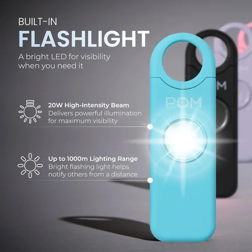 Miniatura 4 de POM Alarma de seguridad personal para mujer – Sirena de emergencia de 130 dB, recargable por USB-C con linterna LED brillante, diseño de llavero