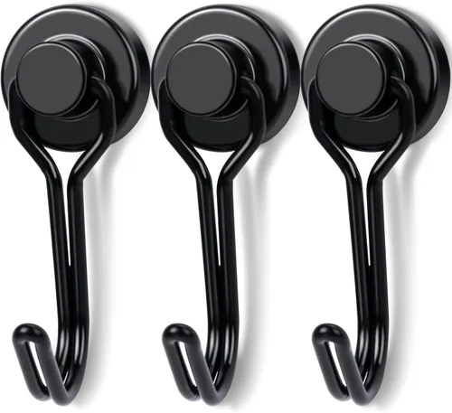 E BAVITE Ganchos magnéticos giratorios negros, fuertes ganchos de imán de neodimio de tierras raras, perfectos para el refrigerador y otras