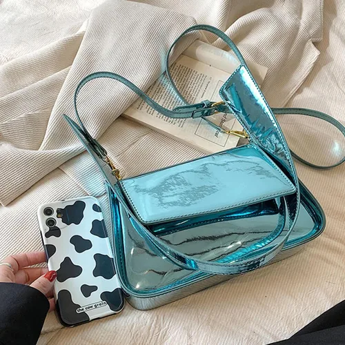 Miniatura 3 de Crbeqabe Bolso metálico plateado para mujer, bolso de noche Y2k brillante Hobo, bolso de mano metálico, bolso de hombro