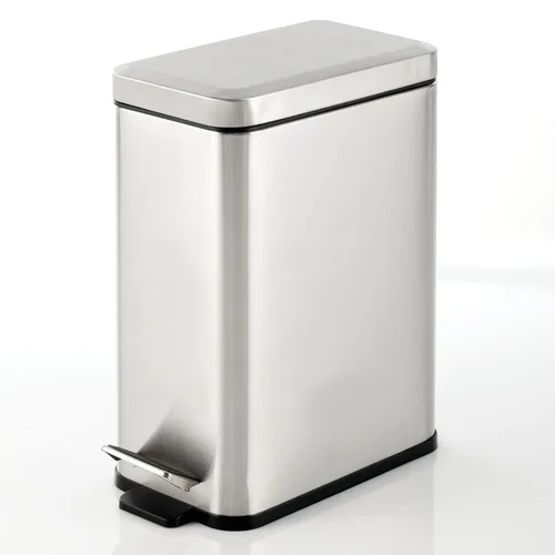 Miniatura 25 de mDesign Pequeño y moderno cubo de basura rectangular de metal con tapa y pedal de 1.3 galones, compacto, con cubo interior extraíble con asa