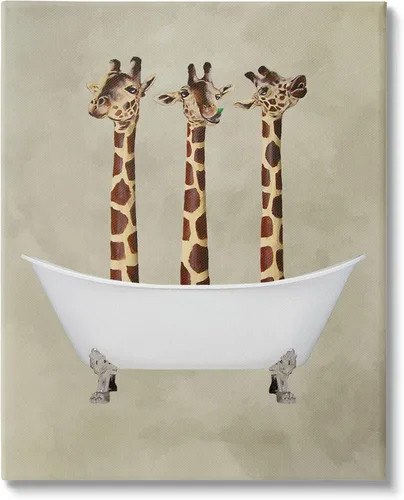 Stupell Industries Lienzo decorativo de gran tamaño con diseño de tres jirafas en una bañera, 24 x 1.5 x 30 pulgadas, multicolor