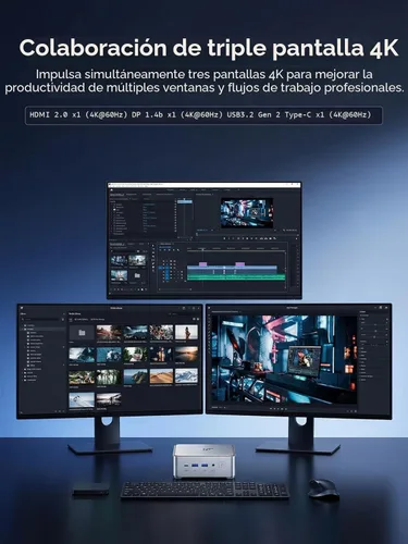 Miniatura 5 de KAMRUI Hyper H2 Mini PC con Windows 11 Pro, Intel Core 14450HX Mini Computadoras (10C/16T, 4.8GHz), 32GB RAM 1TB PCle4.0 SSD Micro PC de escritorio