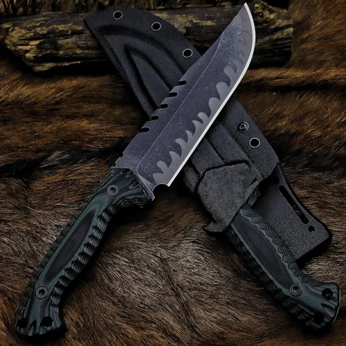 Miniatura 4 de BA-KOR Cuchillo de Caza de Hoja Fija Full Tang de 12.4 Pulgadas – Acero 9CR18MoV de 6mm, Mango G10, Hoja con Sierra Dentada en el Lomo con Acabado