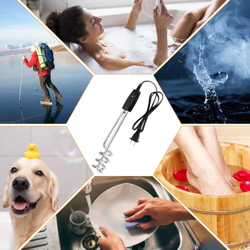 Miniatura 8 de Calentador de agua de inmersión de 1000W-110V, calentador de agua eléctrico de 10 pulgadas, elemento de inmersión sumergible portátil, elemento