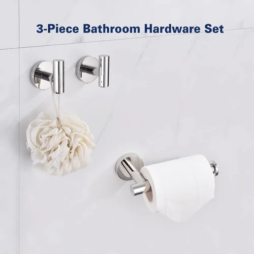 Miniatura 2 de Juego de accesorios de baño, 3 piezas de acero inoxidable de alta calidad, incluye soportes para papel higiénico de 5 pulgadas y 2 ganchos