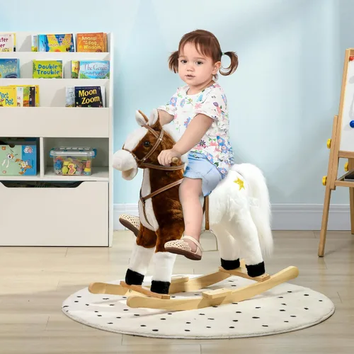 Miniatura 2 de Qaba Caballo Mecedor con Sonido, Caballo para Montar con Silla, Mecedora para Niños, Regalo para Niños de 3-8 Años, Marrón