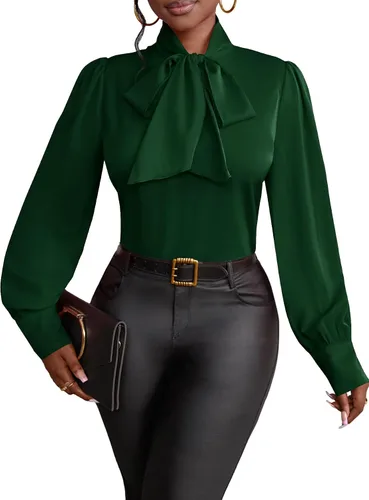 Miniatura 17 de Vrtige Camisa de mujer elegante con cuello de lazo, manga larga, blusa para la oficina