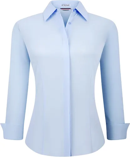 Miniatura 36 de Esabel.C Camisas de manga larga con botones para mujer, ajuste regular, blusa de trabajo elástica