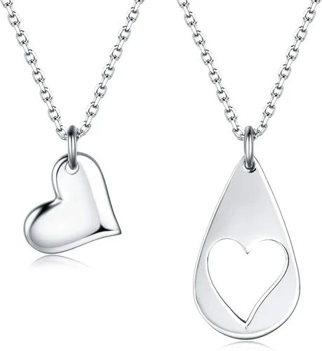 Miniatura 2 de CHICLOVE Conjuntos de joyería para dos hijas, collares de corazón, 2 collares de plata de ley