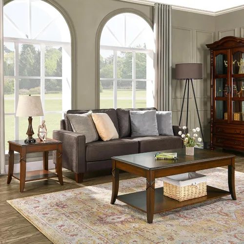 Miniatura 4 de Mesa de centro de madera maciza con estante de almacenamiento, mesa de sala de estar de mediados de siglo con mesa y patas talladas en madera, mesa