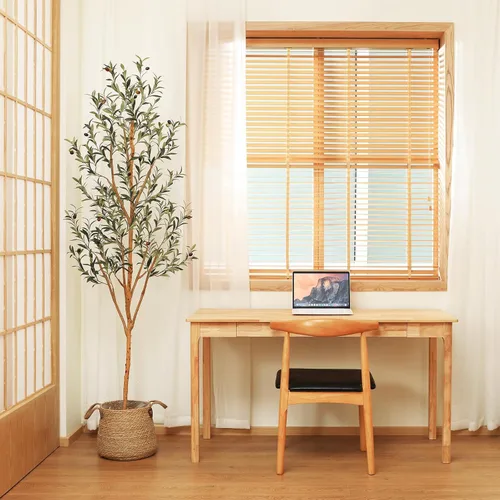 Miniatura 8 de Kazeila Árbol de olivo artificial de 7 pies de alto, planta de seda sintética para decoración del hogar y la oficina, árbol en maceta falso