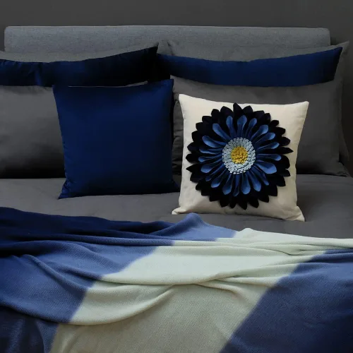 Miniatura 7 de OiseauVoler - Funda de cojín decorativa, hecha a mano, con girasol 3D, para sala de estar, hogar, cama, decoración de 18x18 pulgadas Azul-azul