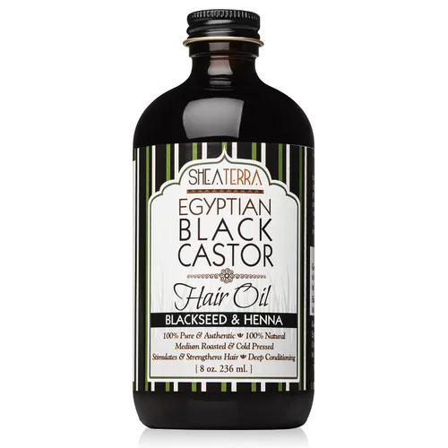 Shea Terra Organics Aceite extra virgen extra de ricino negro egipcio 100 % puro, semillas negras y henna, aceite capilar fortalecedor y