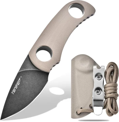 Miniatura 10 de TONIFE Cuchillo de hoja fija de 4.8 cm, cuchillo mini para el cuello con funda Kydex y cordón, cuchillo fijo portátil EDC para supervivencia al aire