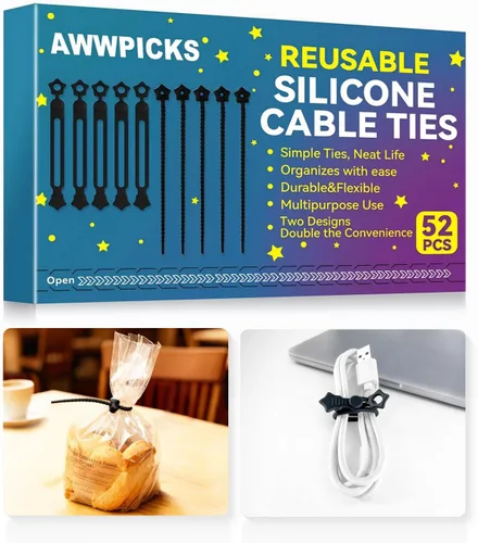 Miniatura 18 de Cierre rápido: bridas de silicona reutilizables, organizador de cables para cables de carga, cables de datos y cables de computadora, correas