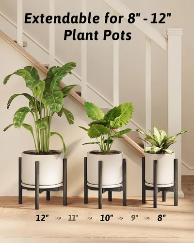 Miniatura 7 de GENTINGBRO Soporte ajustable para plantas de interior, soporte de bambú para plantas de 8, 9, 10, 11, 12 pulgadas, soporte de esquina pequeño