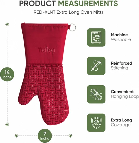 Miniatura 3 de Xlnt - Guantes de silicón antideslizantes para horno, resistentes al calor, con acabado de teflón Eco Elite, con lazo para colgar, ideales para uso