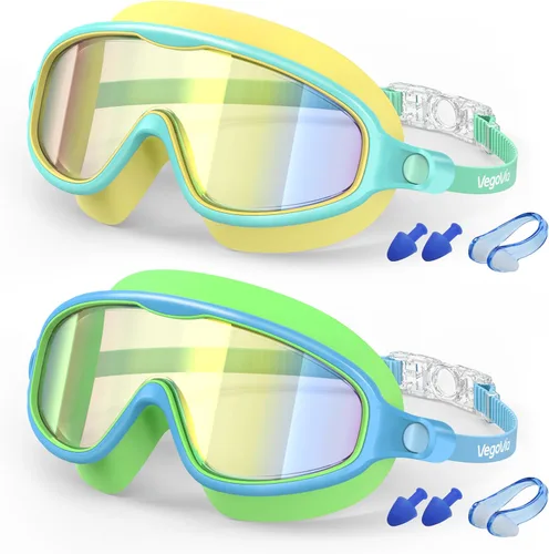 Miniatura 7 de VegoVia - Paquete de 2 gafas de natación para niños, gafas de natación antivaho con protección UV, de visión amplia, para niños de 3 a 15 años