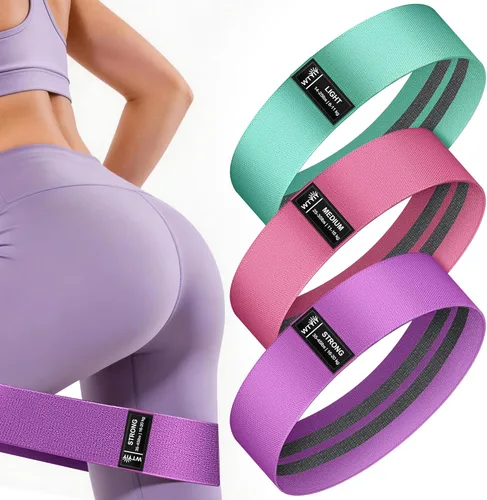 Miniatura 8 de Bandas de resistencia de tela para entrenamiento, bandas de ejercicio antideslizantes de 3 niveles para hombres y mujeres, equipo de bandas