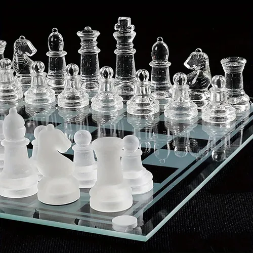 Miniatura 2 de Elegante juego de ajedrez de vidrio de 10 pulgadas, juego de mesa de alta calidad para adultos, regalo ideal para amantes del ajedrez y decoración