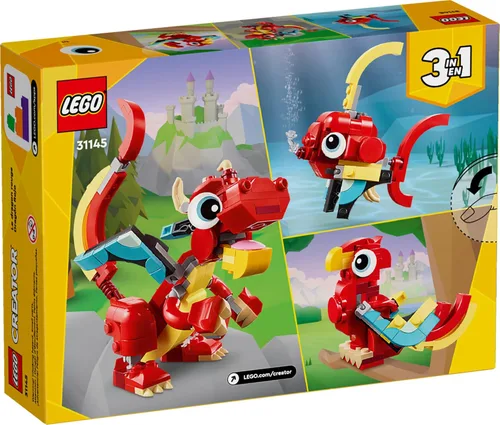 Miniatura 6 de LEGO Creator 31145 - Juguete de dragón rojo 3 en 1, se transforma de dragón a pez a fénix, idea de regalo para niños y niñas de 6 años en adelante