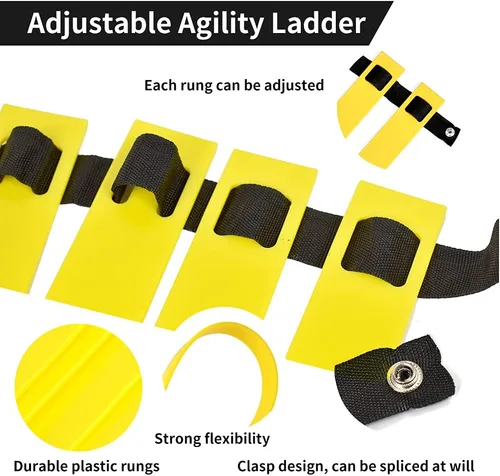 Miniatura 4 de TNZMART Escalera de agilidad y conos de disco, juego de entrenamiento de peldaños ajustables con 10 conos deportivos de plástico para entrenamiento