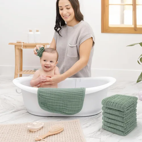 Miniatura 2 de Comfy Cubs Paquete de 10 paños de muselina para bebé, paños suaves de algodón de 6 capas para pieles sensibles, 10 x 10 pulgadas, grandes, suaves
